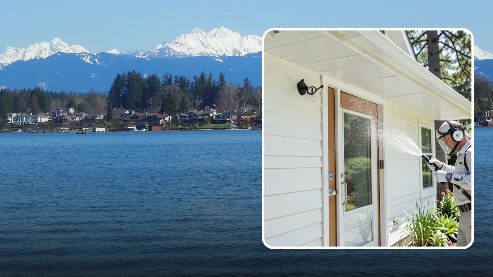 Entrance Canopy Cleaning in Lake Stevens, Snohomish County, WA - Overhead cleaning of entrance canopies and porte-cocheres that removes algae streaks, cobwebs, and grime from the first thing...