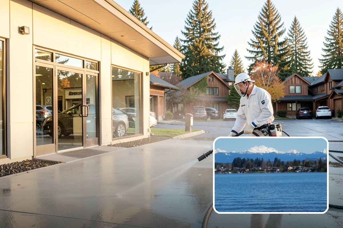 Entrance Canopy Cleaning in Lake Stevens, Snohomish County, WA - Brightens the canopy underside that visitors see first
