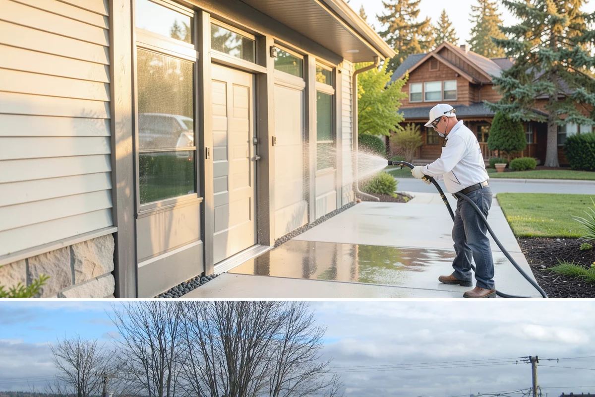 Entrance Canopy Cleaning in Langley, Island County, WA - Spring cleaning clears the algae that accumulates over the wet winter, with a fall touch-up to remove seasonal debris.