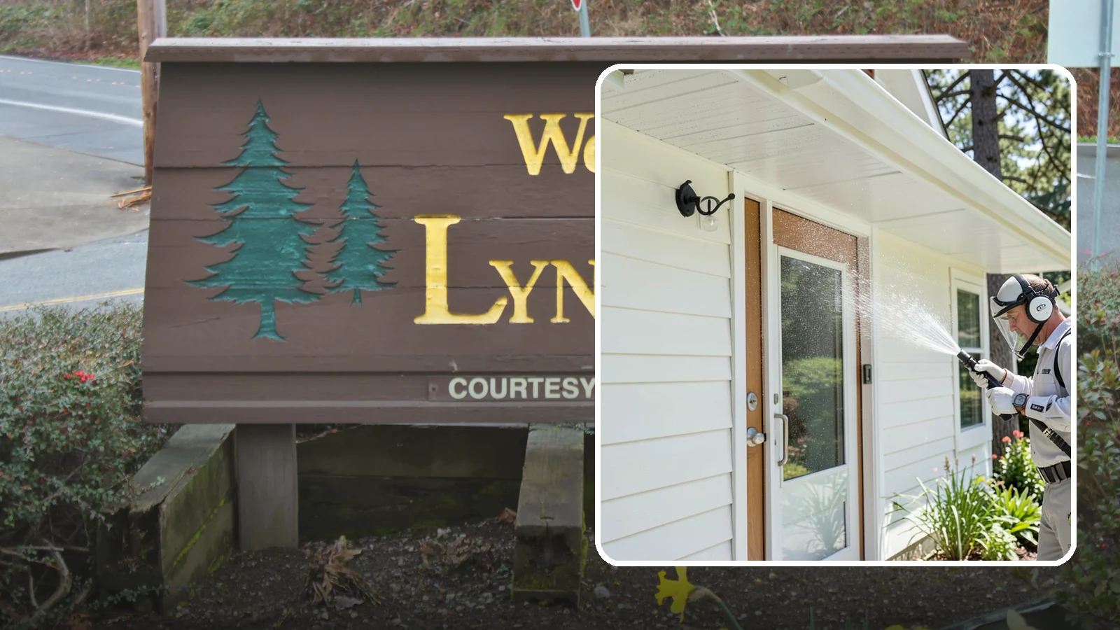 Entrance Canopy Cleaning in Lynnwood, Snohomish County, WA - Overhead cleaning of entrance canopies and porte-cocheres that removes algae streaks, cobwebs, and grime from the first thing...