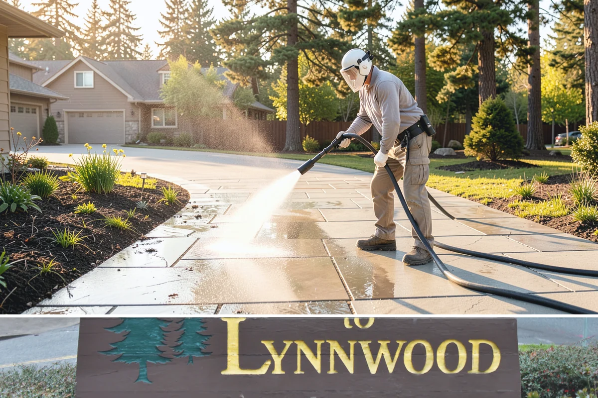 Entrance Canopy Cleaning in Lynnwood, Snohomish County, WA - Spring cleaning clears the algae that accumulates over the wet winter, with a fall touch-up to remove seasonal debris.
