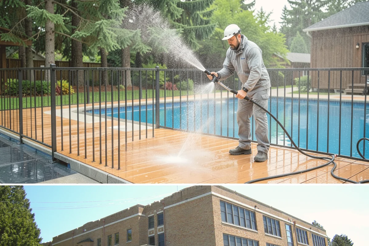 Entrance Canopy Cleaning in Maple Valley, King County, WA - Spring cleaning clears the algae that accumulates over the wet winter, with a fall touch-up to remove seasonal debris.