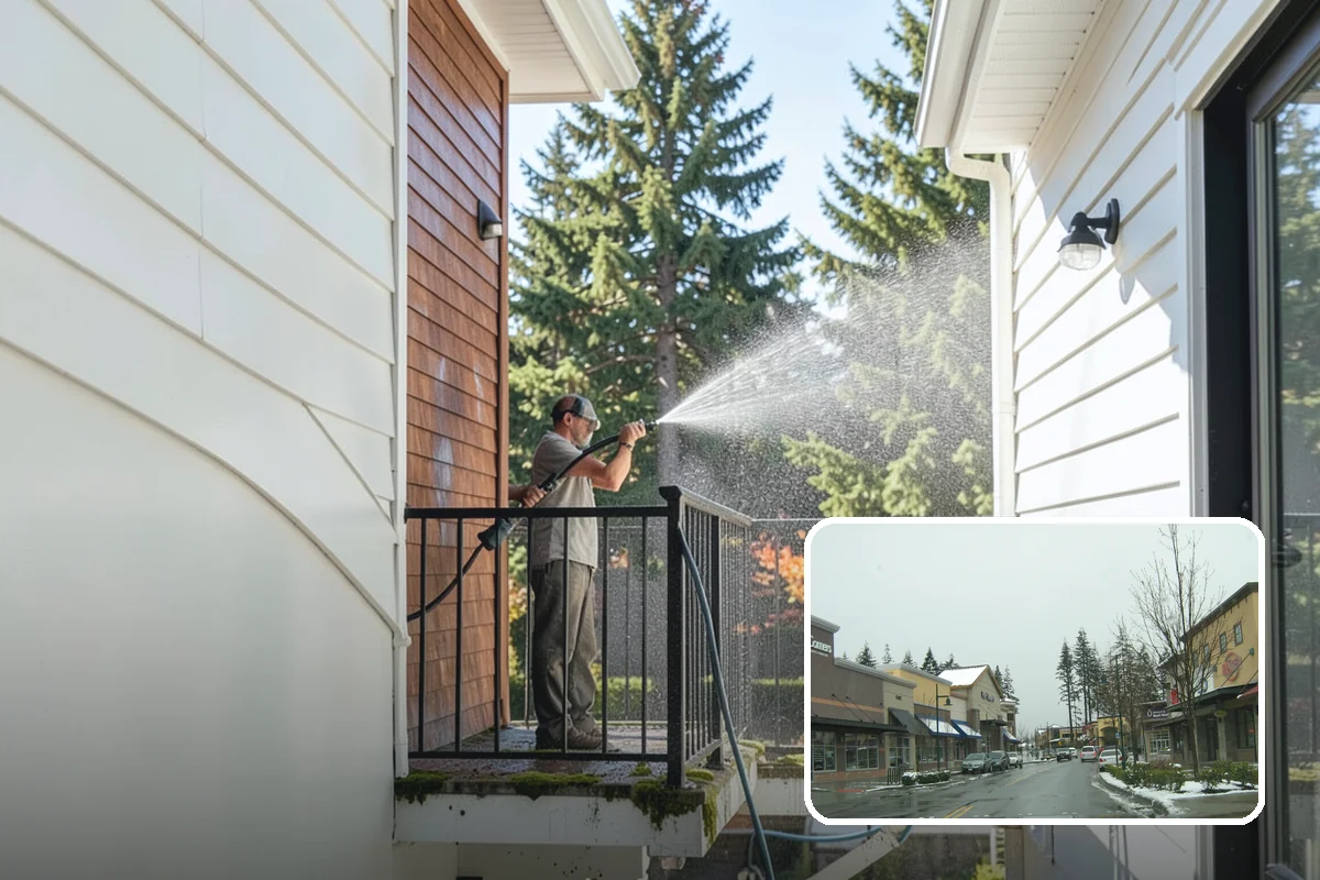 Entrance Canopy Cleaning in Mill Creek, Snohomish County, WA - Brightens the canopy underside that visitors see first