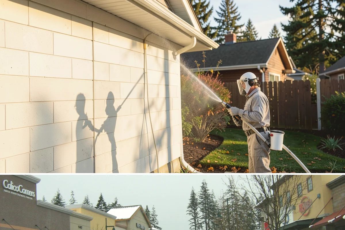 Entrance Canopy Cleaning in Mill Creek, Snohomish County, WA - Spring cleaning clears the algae that accumulates over the wet winter, with a fall touch-up to remove seasonal debris.