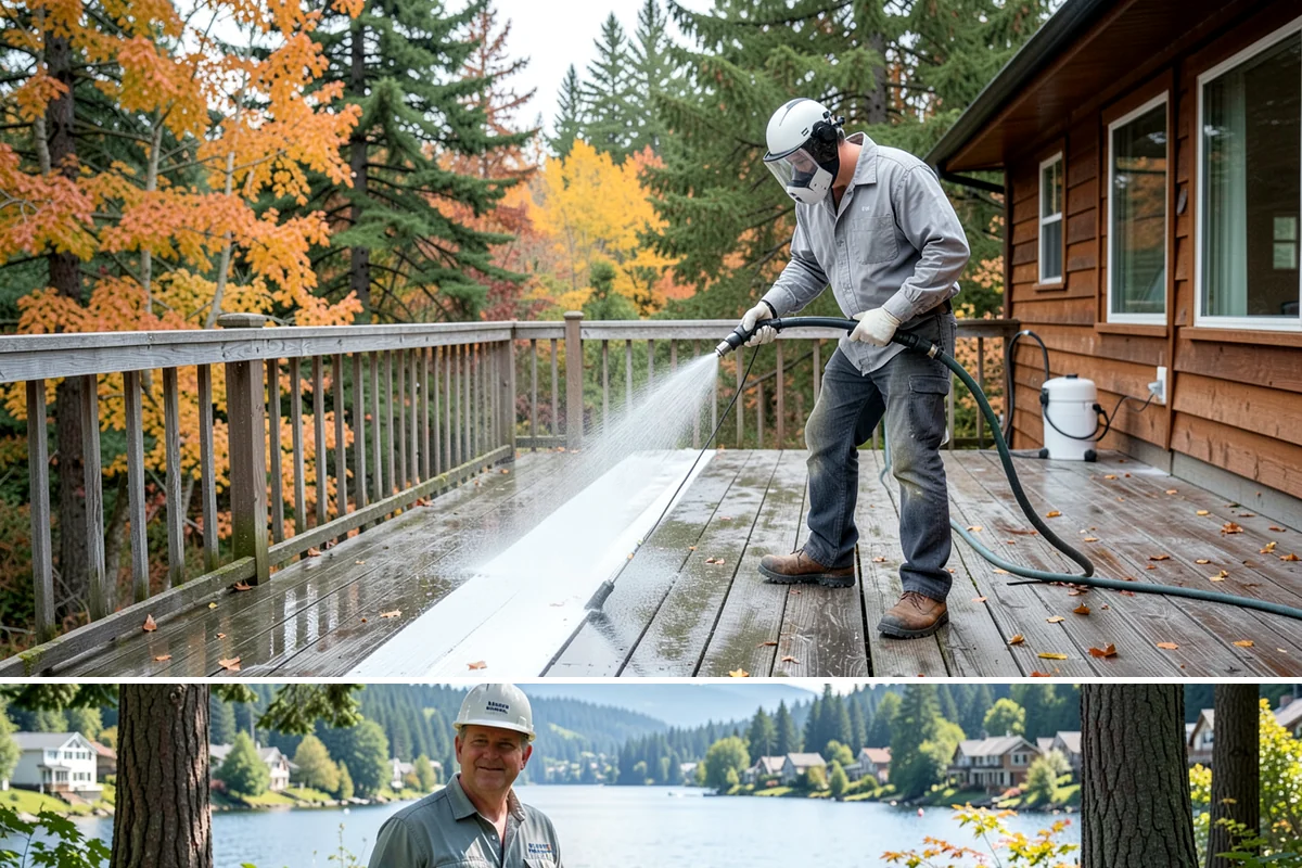 Entrance Canopy Cleaning in Milton, King County, WA - Spring cleaning clears the algae that accumulates over the wet winter, with a fall touch-up to remove seasonal debris.