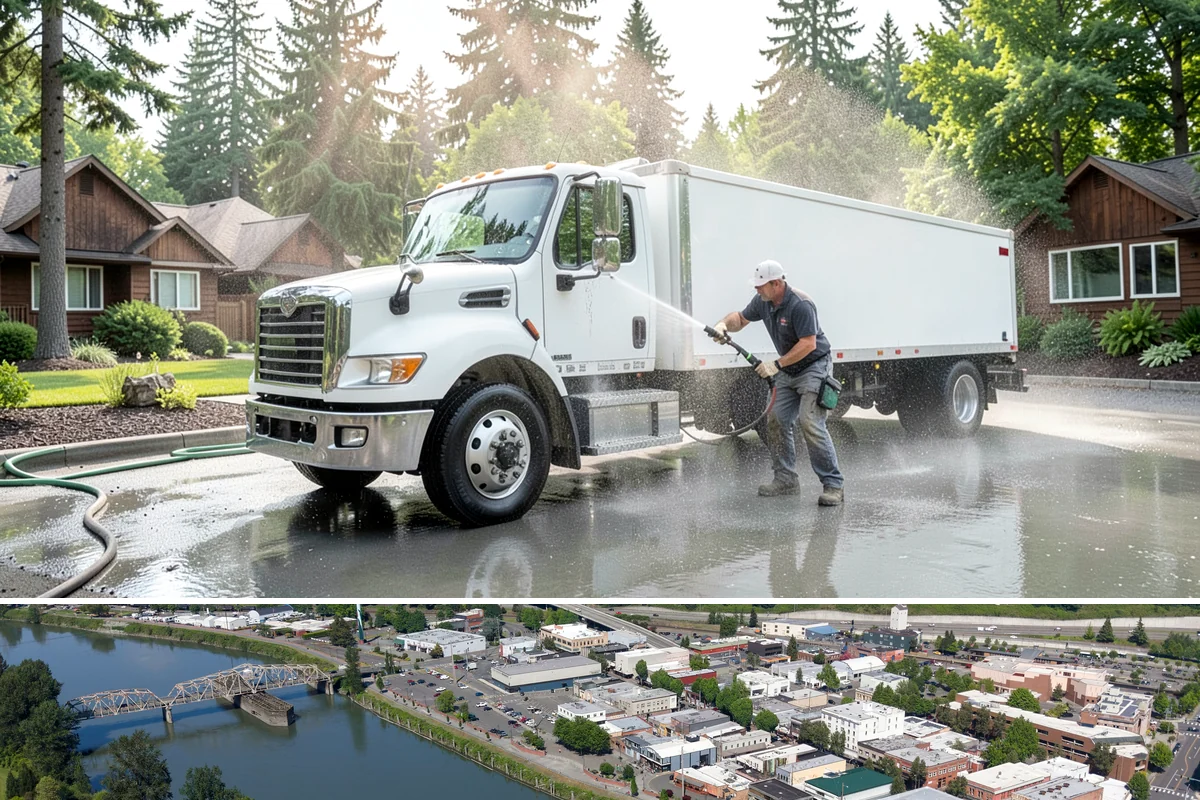 Entrance Canopy Cleaning in Mount Vernon, Skagit County, WA - Spring cleaning clears the algae that accumulates over the wet winter, with a fall touch-up to remove seasonal debris.