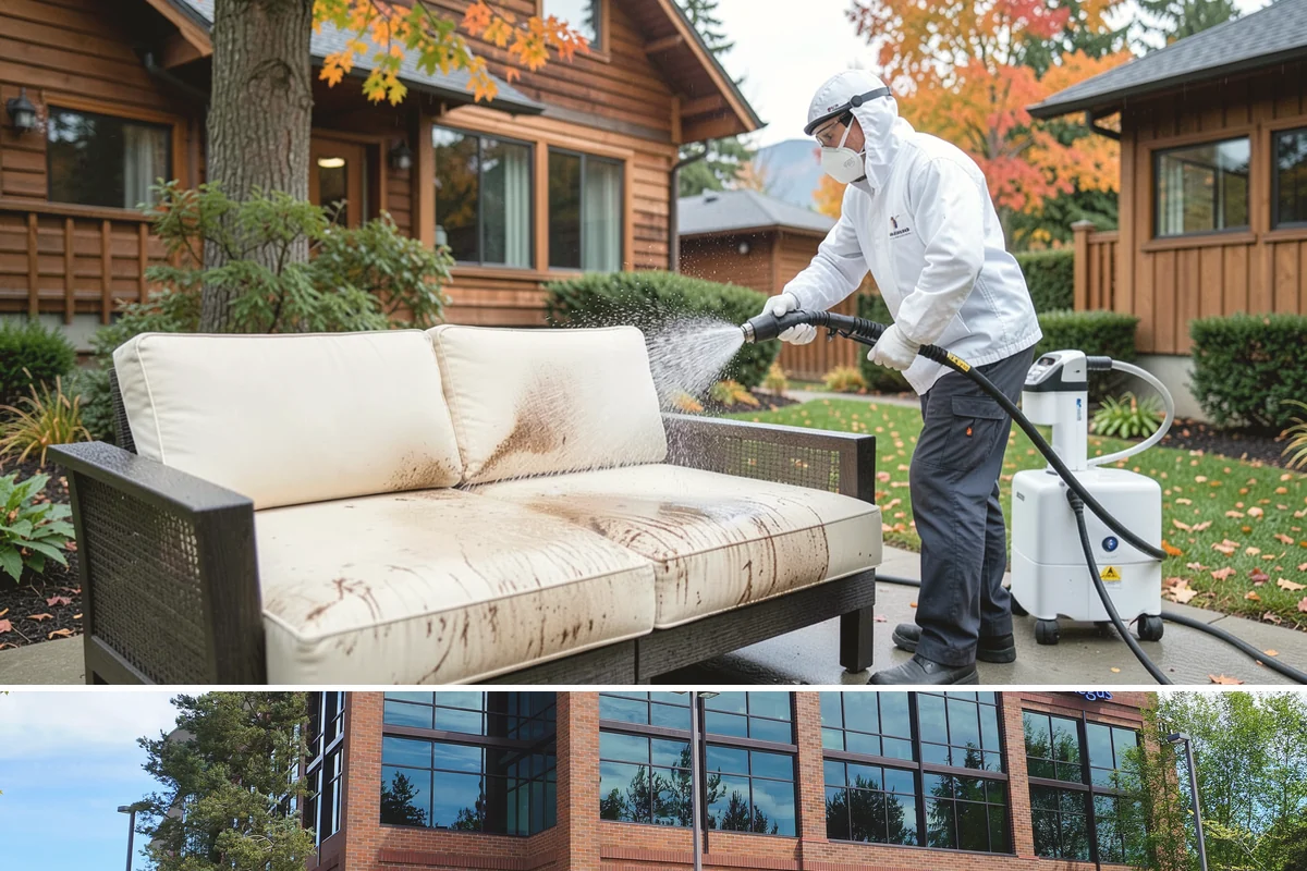 Entrance Canopy Cleaning in Mountlake Terrace, Snohomish County, WA - Spring cleaning clears the algae that accumulates over the wet winter, with a fall touch-up to remove seasonal debris.