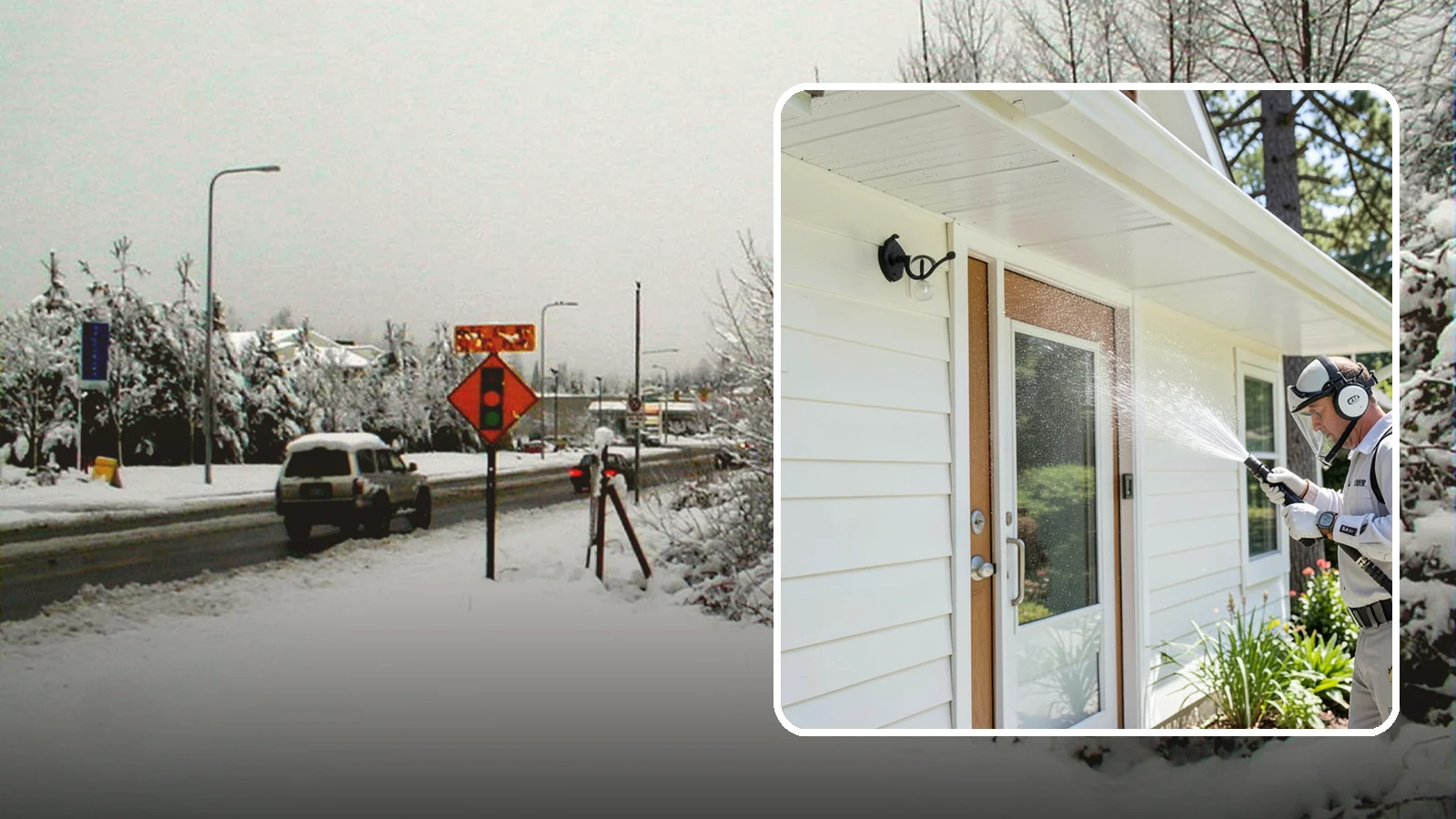 Entrance Canopy Cleaning in Newcastle, King County, WA - Overhead cleaning of entrance canopies and porte-cocheres that removes algae streaks, cobwebs, and grime from the first thing...
