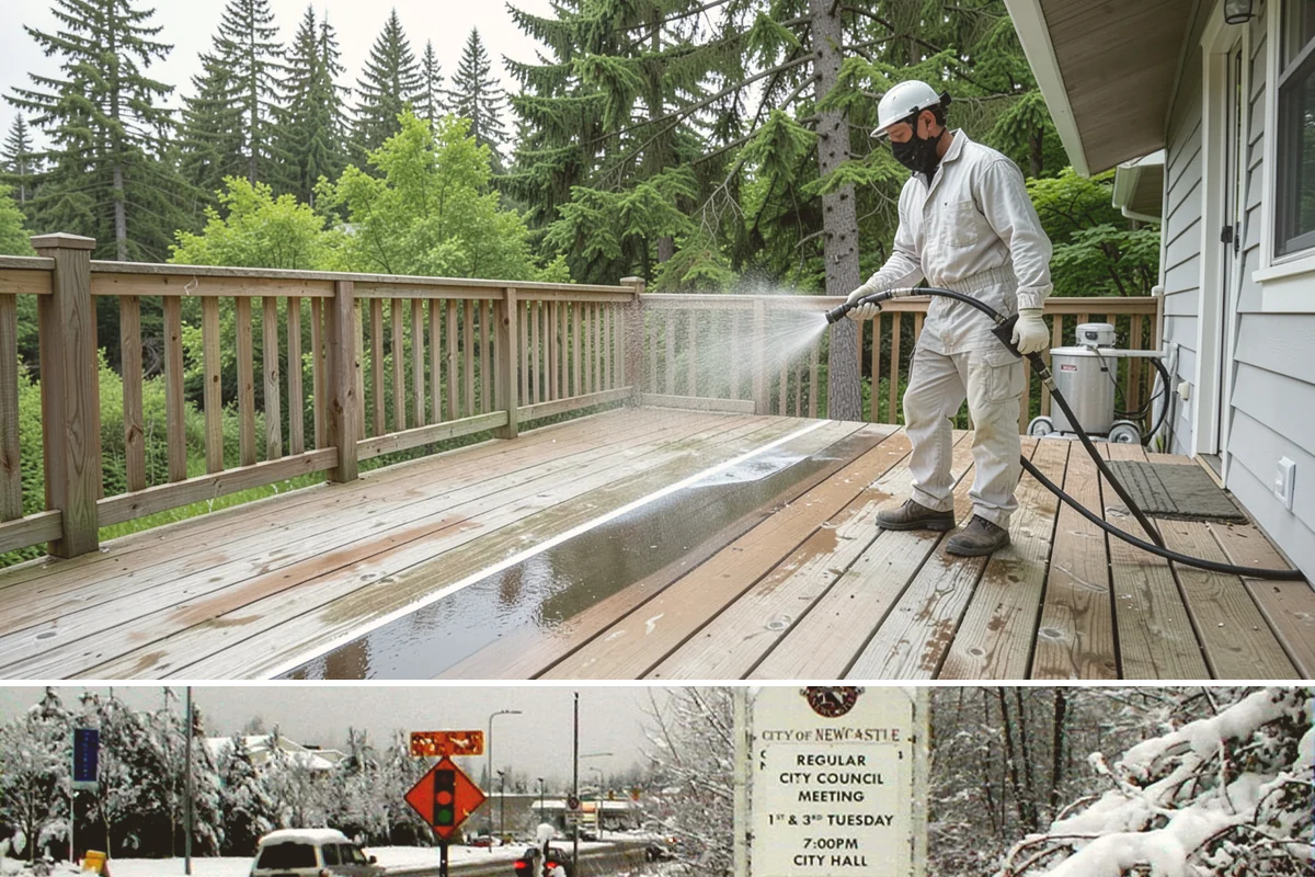 Entrance Canopy Cleaning in Newcastle, King County, WA - Spring cleaning clears the algae that accumulates over the wet winter, with a fall touch-up to remove seasonal debris.