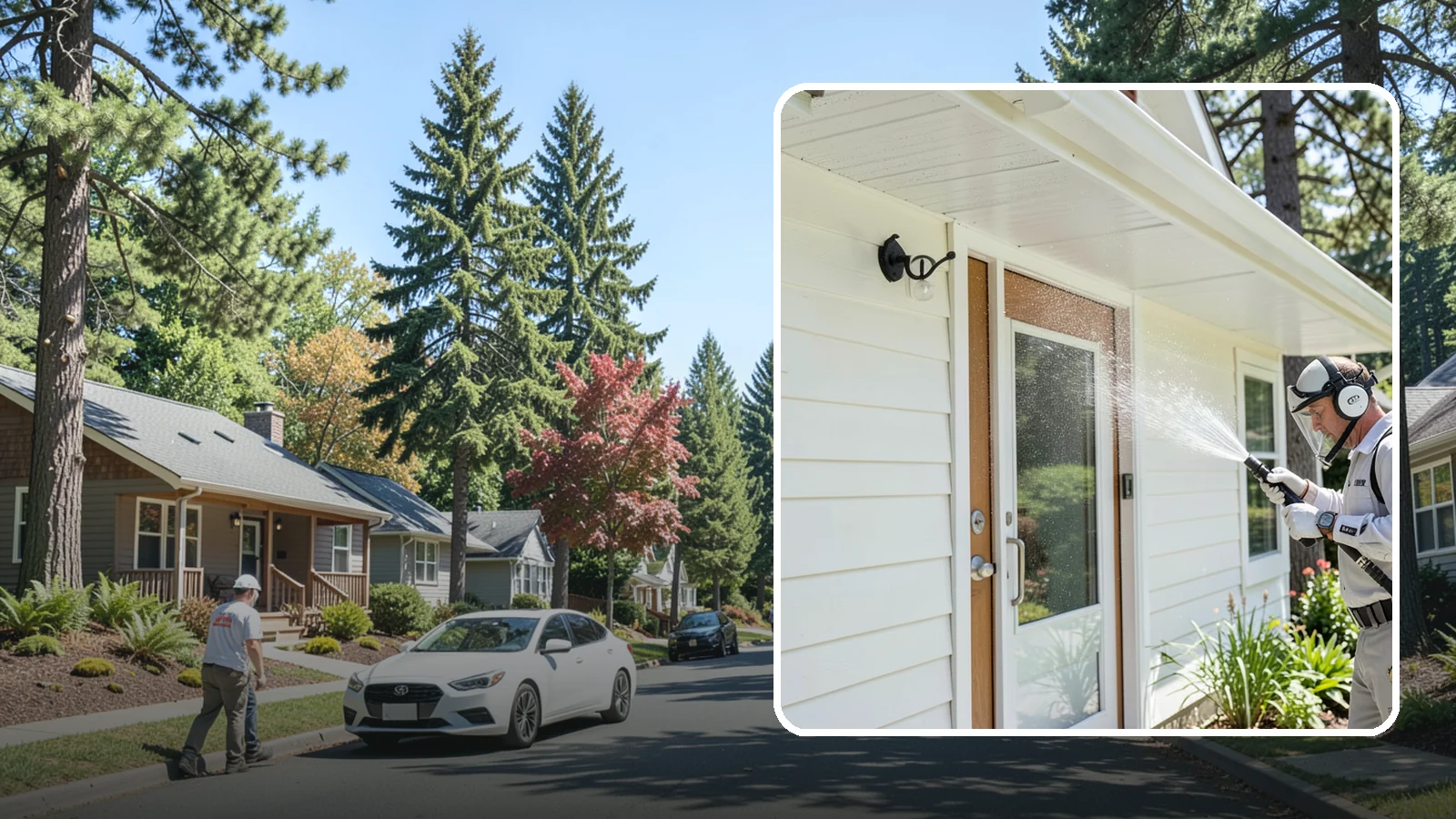 Entrance Canopy Cleaning in Orting, Pierce County, WA - Overhead cleaning of entrance canopies and porte-cocheres that removes algae streaks, cobwebs, and grime from the first thing...