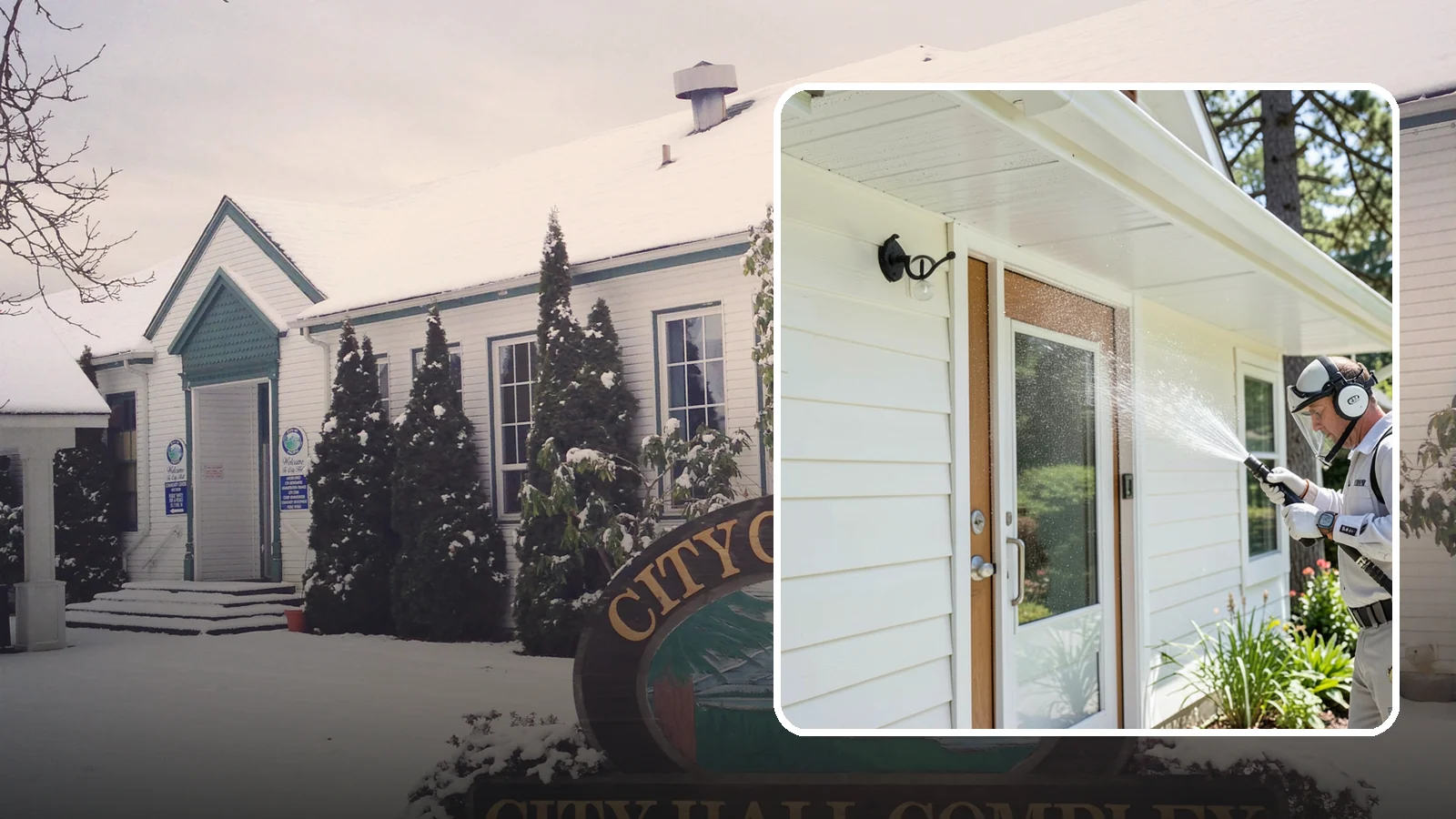 Entrance Canopy Cleaning in Pacific, King County, WA - Overhead cleaning of entrance canopies and porte-cocheres that removes algae streaks, cobwebs, and grime from the first thing...