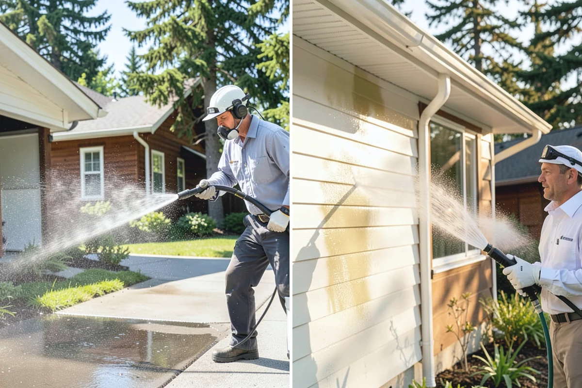 Entrance Canopy Cleaning in Redmond, King County, WA - Protect the entry area and stage safe overhead access
