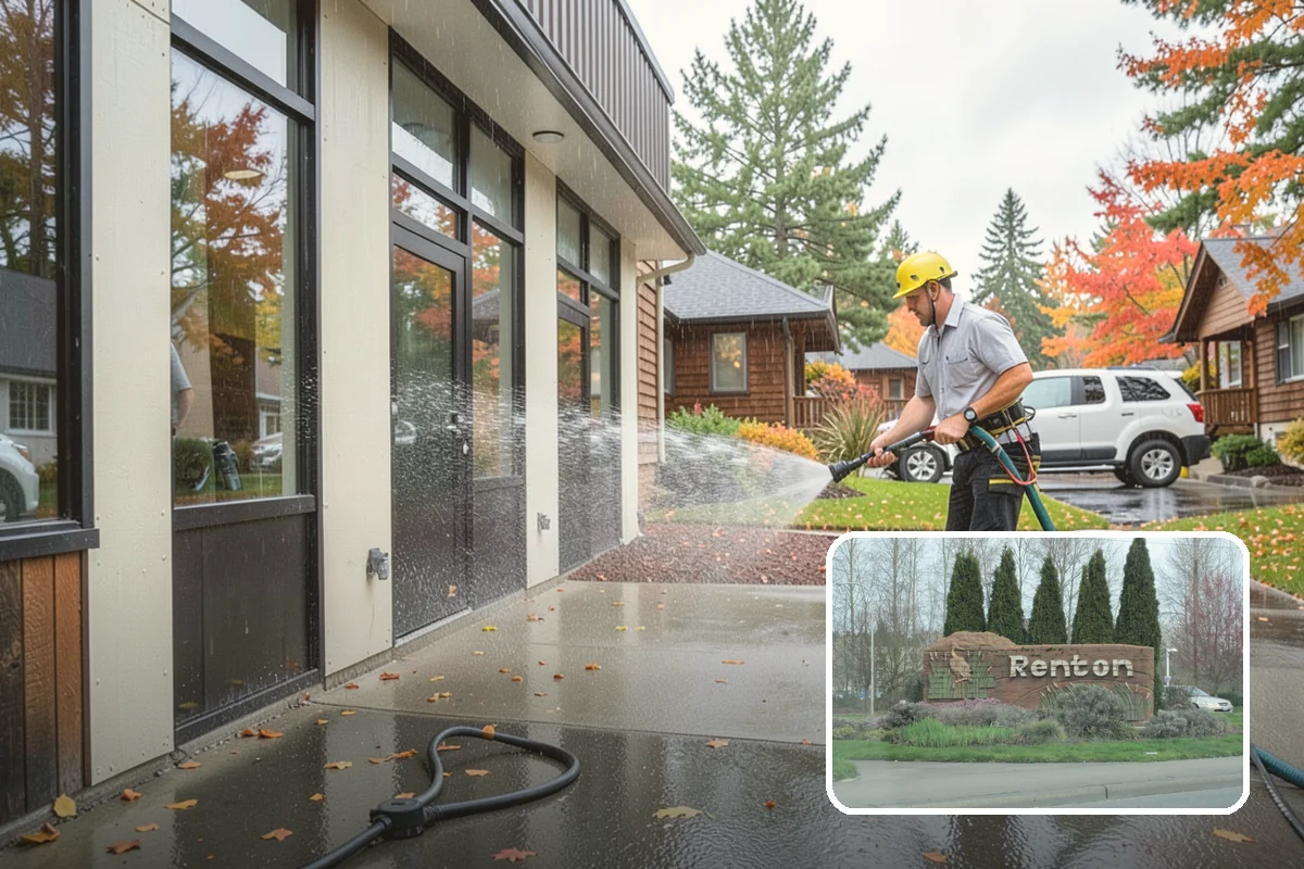 Entrance Canopy Cleaning in Renton, King County, WA - Brightens the canopy underside that visitors see first