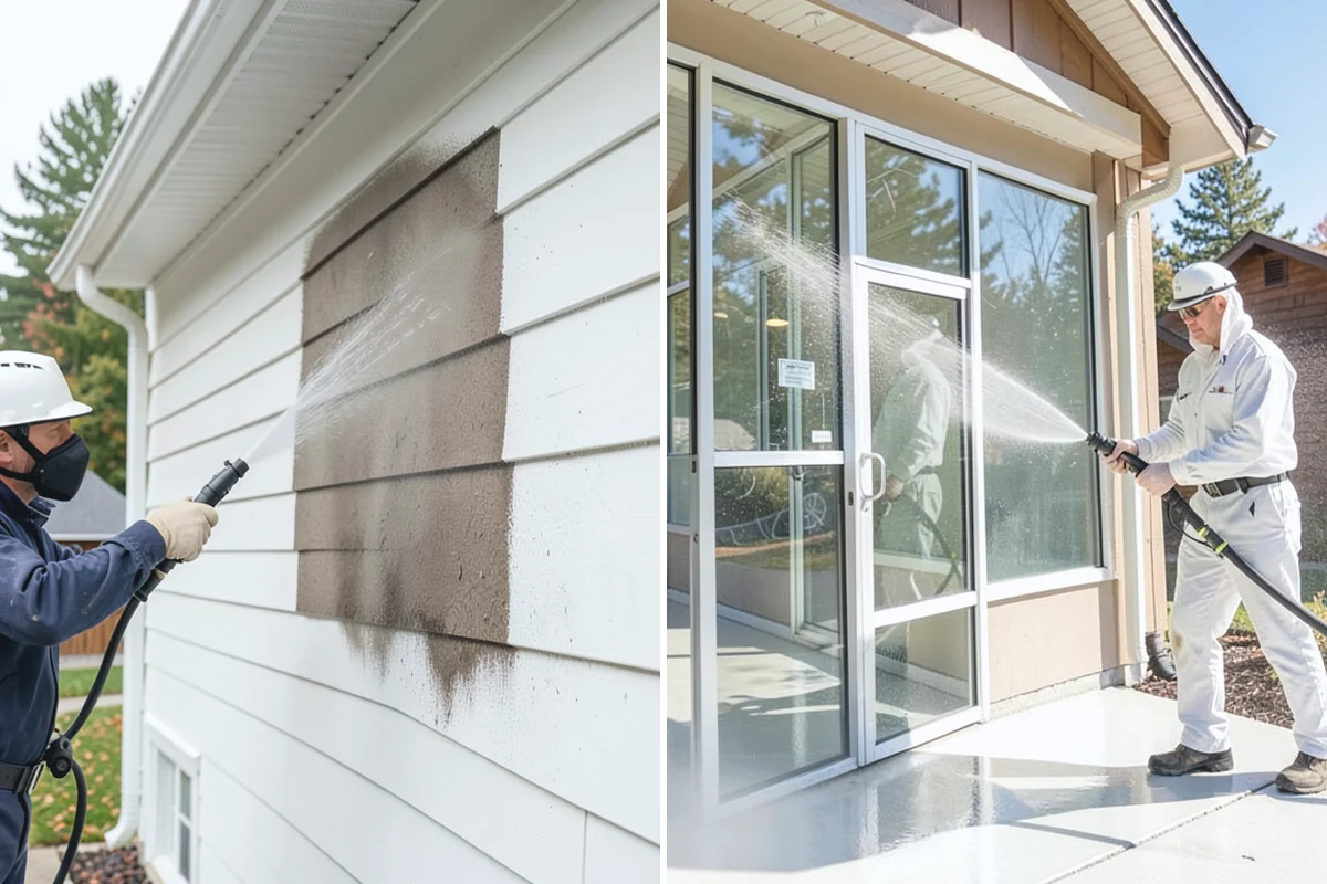 Entrance Canopy Cleaning in Renton, King County, WA - Protect the entry area and stage safe overhead access