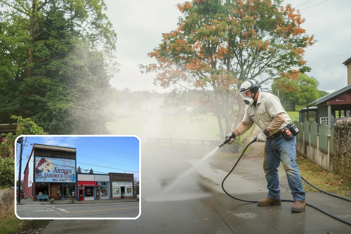 Entrance Canopy Cleaning in Ruston, Pierce County, WA - Brightens the canopy underside that visitors see first
