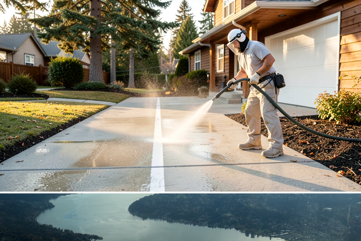 Entrance Canopy Cleaning in Sammamish, King County, WA - Spring cleaning clears the algae that accumulates over the wet winter, with a fall touch-up to remove seasonal debris.