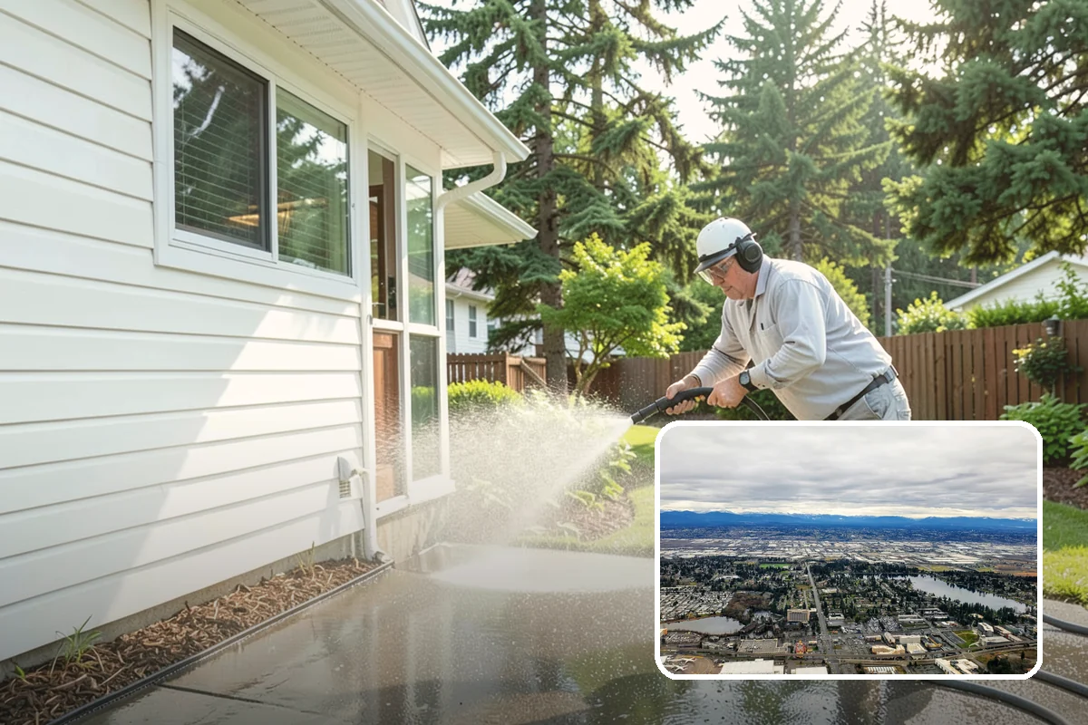Entrance Canopy Cleaning in SeaTac, King County, WA - Brightens the canopy underside that visitors see first