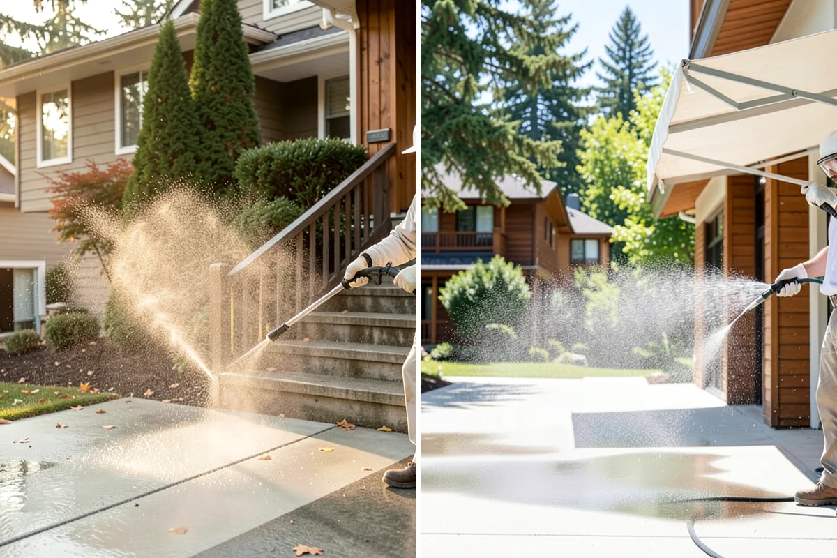 Entrance Canopy Cleaning in SeaTac, King County, WA - Protect the entry area and stage safe overhead access
