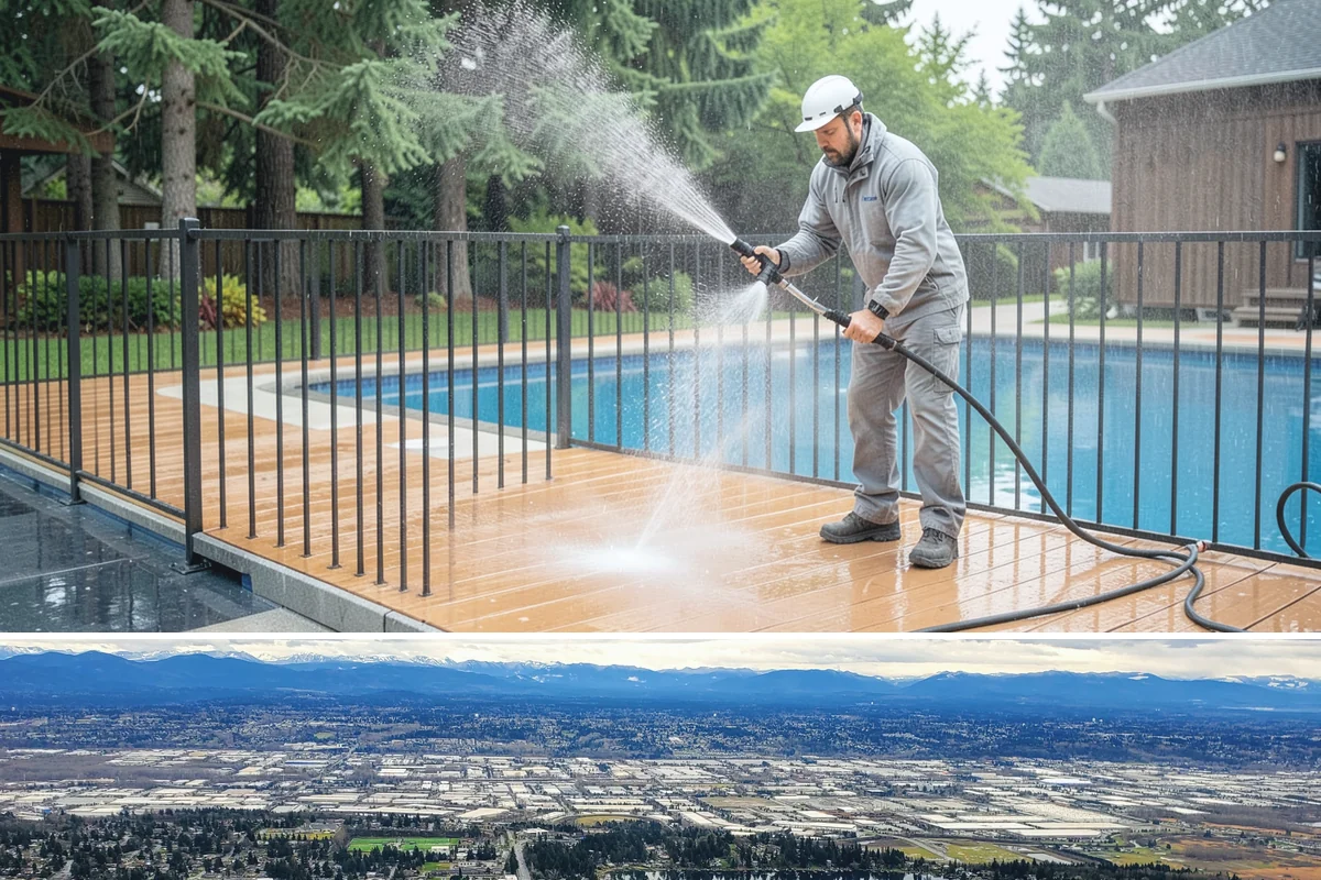 Entrance Canopy Cleaning in SeaTac, King County, WA - Spring cleaning clears the algae that accumulates over the wet winter, with a fall touch-up to remove seasonal debris.