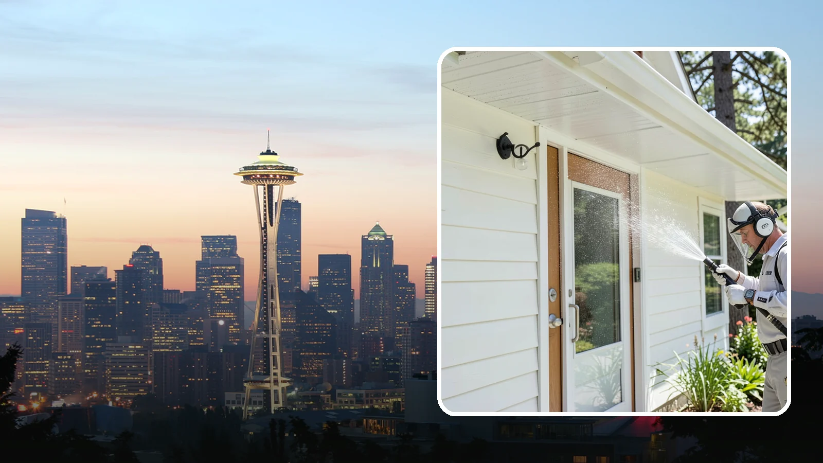 Entrance Canopy Cleaning in Seattle, King County, WA - Overhead cleaning of entrance canopies and porte-cocheres that removes algae streaks, cobwebs, and grime from the first thing...