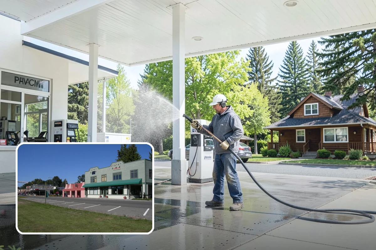 Entrance Canopy Cleaning in Snoqualmie, King County, WA - Brightens the canopy underside that visitors see first