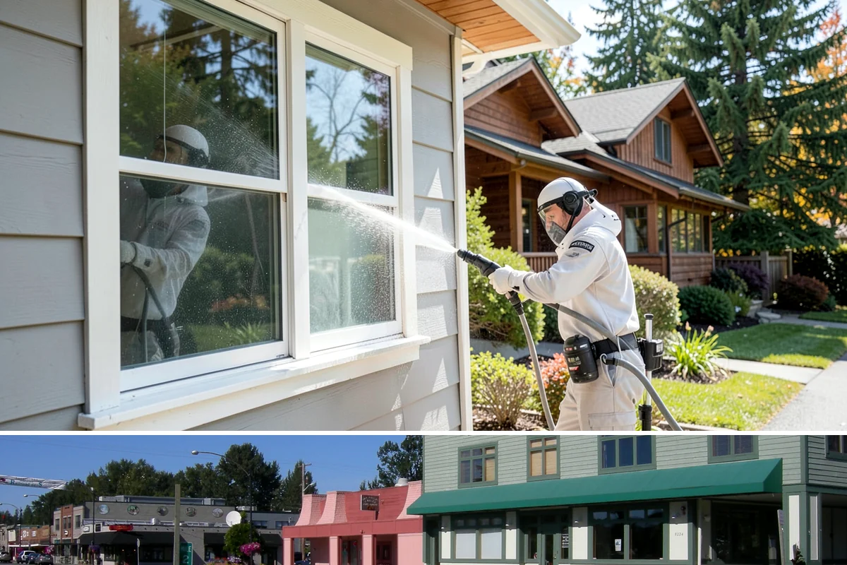 Entrance Canopy Cleaning in Snoqualmie, King County, WA - Spring cleaning clears the algae that accumulates over the wet winter, with a fall touch-up to remove seasonal debris.