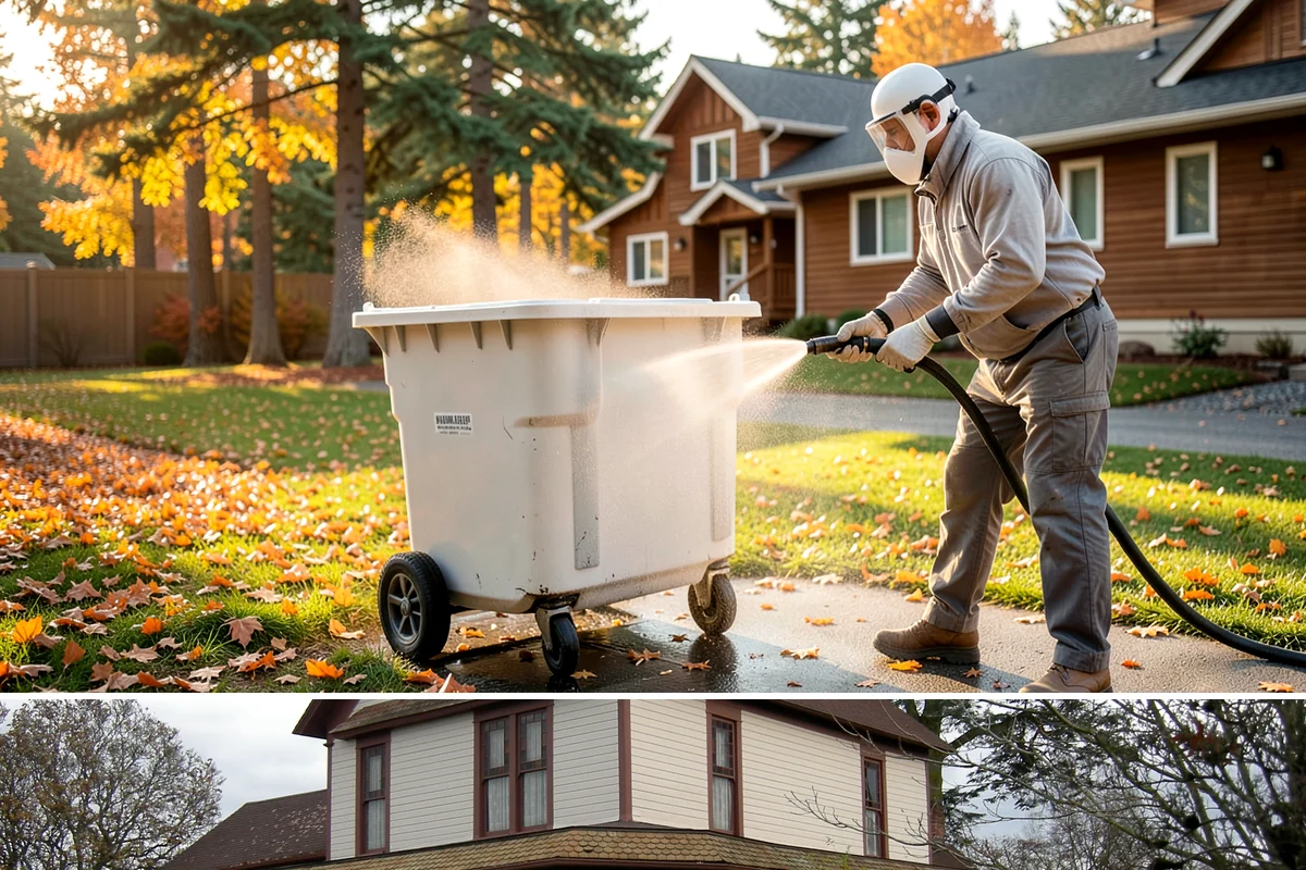 Entrance Canopy Cleaning in Sumner, Pierce County, WA - Spring cleaning clears the algae that accumulates over the wet winter, with a fall touch-up to remove seasonal debris.