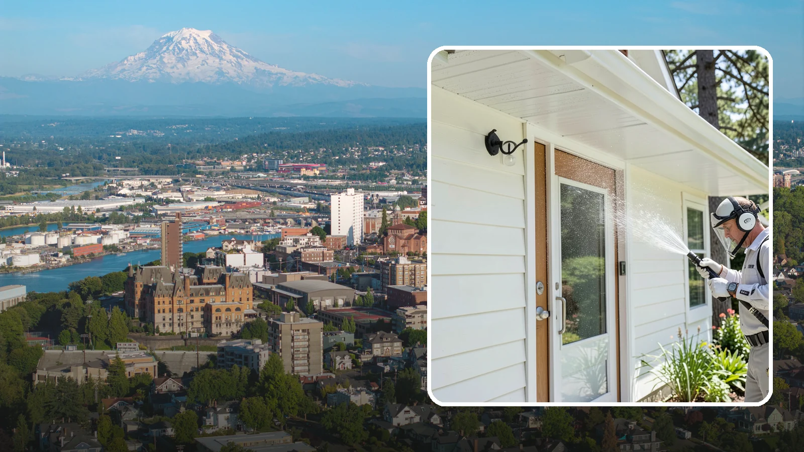 Entrance Canopy Cleaning in Tacoma, Pierce County, WA - Overhead cleaning of entrance canopies and porte-cocheres that removes algae streaks, cobwebs, and grime from the first thing...
