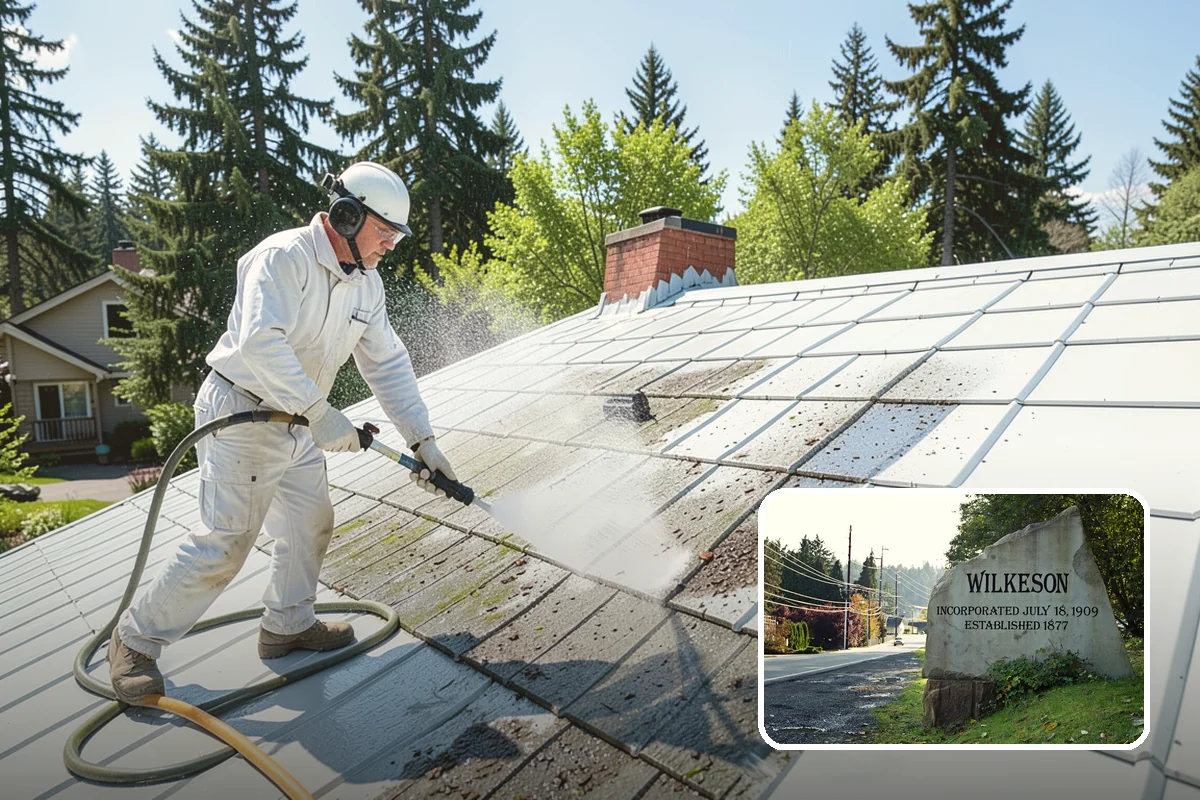 Entrance Canopy Cleaning in Wilkeson, Pierce County, WA - Brightens the canopy underside that visitors see first