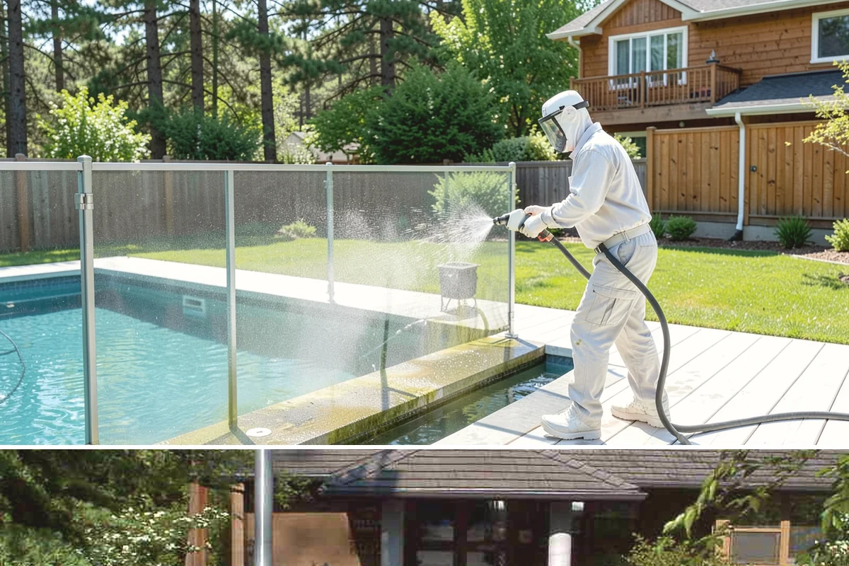 Entrance Canopy Cleaning in Yarrow Point, King County, WA - Spring cleaning clears the algae that accumulates over the wet winter, with a fall touch-up to remove seasonal debris.