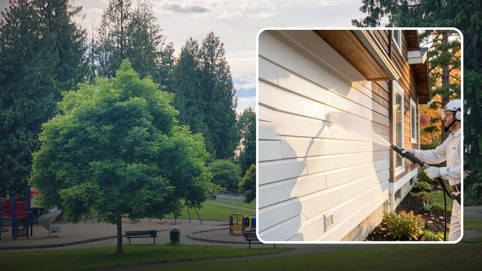 Exterior Dust Removal in Bonney Lake, Pierce County, WA - Exterior dust removal rinses away the pollen, road grit, and settled dust that cling to siding between our region's rain events.