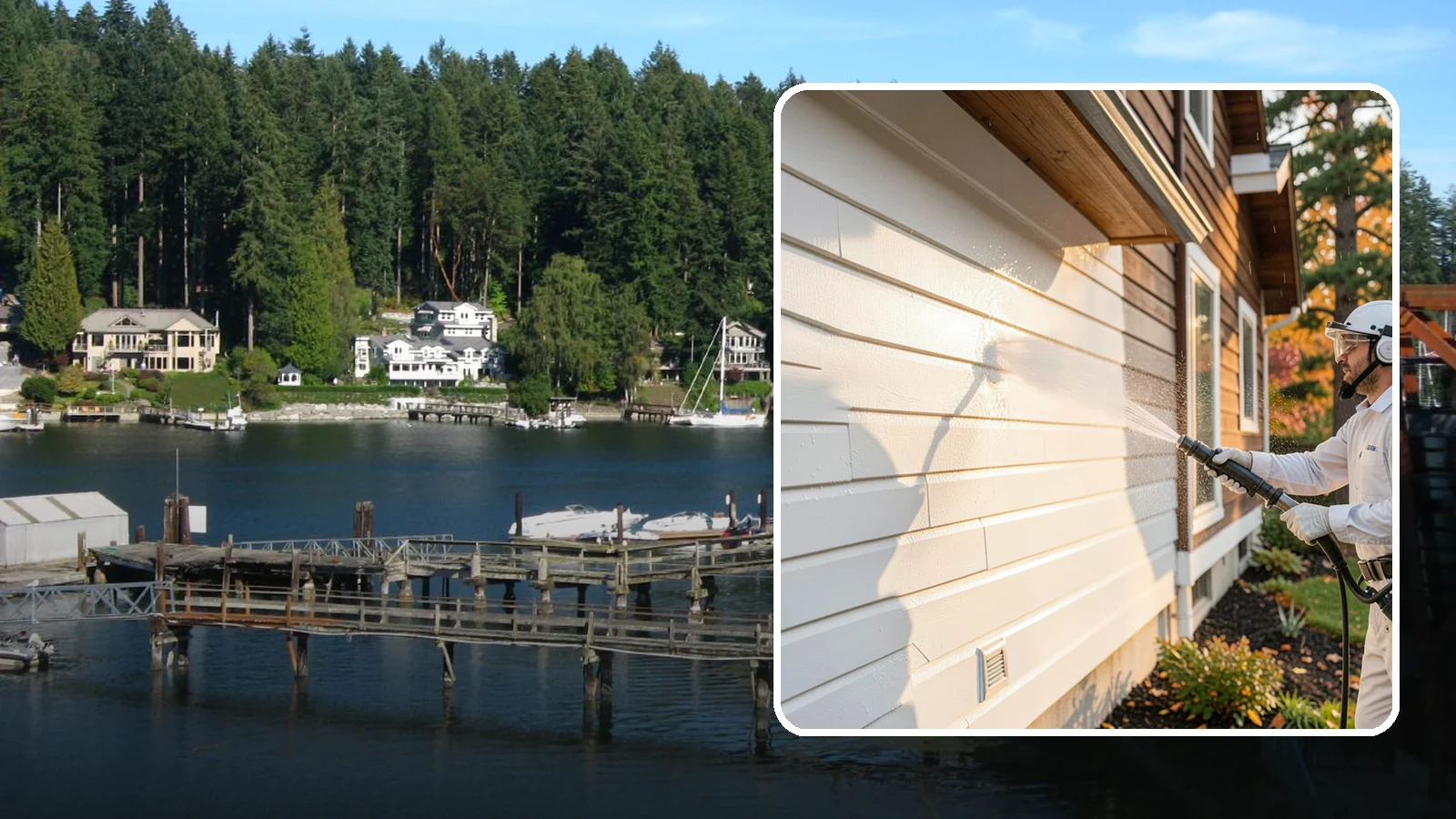Exterior Dust Removal in Gig Harbor, Pierce County, WA - Exterior dust removal rinses away the pollen, road grit, and settled dust that cling to siding between our region's rain events.