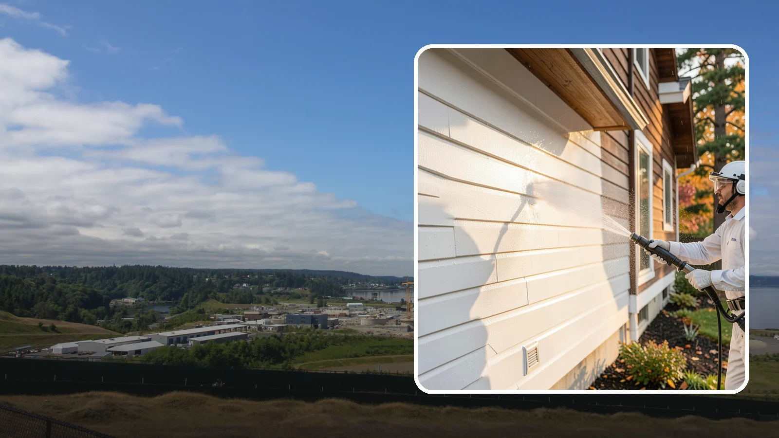 Exterior Dust Removal in University Place, Pierce County, WA - Exterior dust removal rinses away the pollen, road grit, and settled dust that cling to siding between our region's rain events.