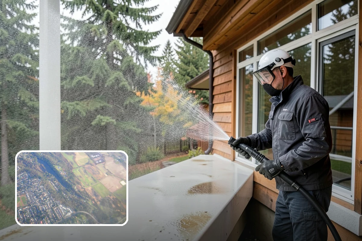 Exterior Gutter Whitening in Algona, King County, WA - Dissolves the gray oxidation layer on white gutter faces