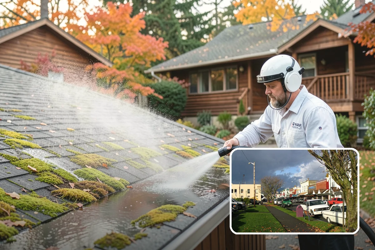 Exterior Gutter Whitening in Arlington, Snohomish County, WA - Dissolves the gray oxidation layer on white gutter faces