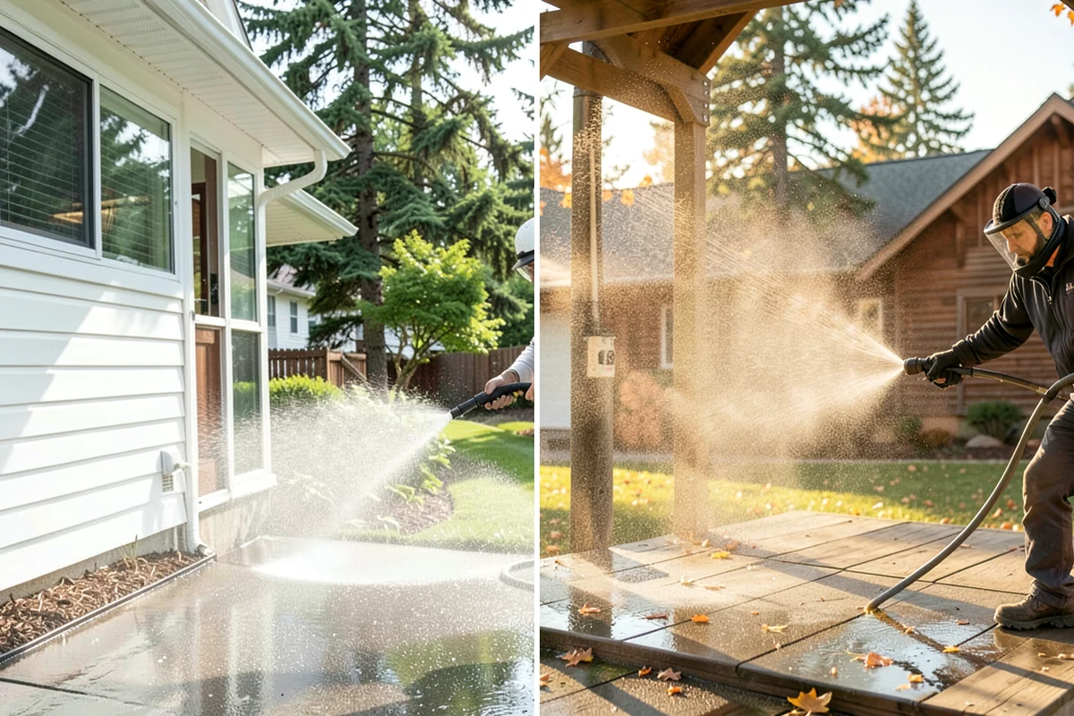 Exterior Gutter Whitening in Arlington, Snohomish County, WA - Rinse loose grime from the gutter faces