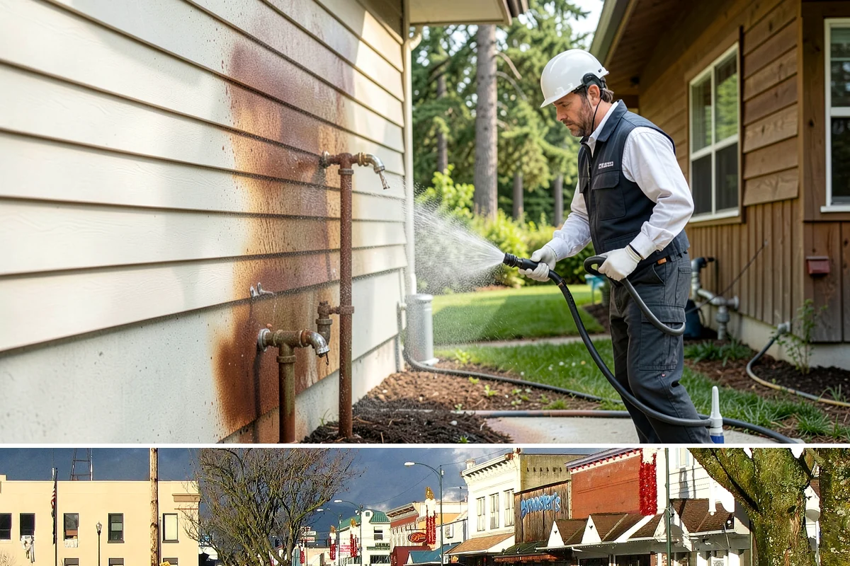 Exterior Gutter Whitening in Arlington, Snohomish County, WA - Whitening shows best in spring or summer when brighter light highlights the restored panels.
