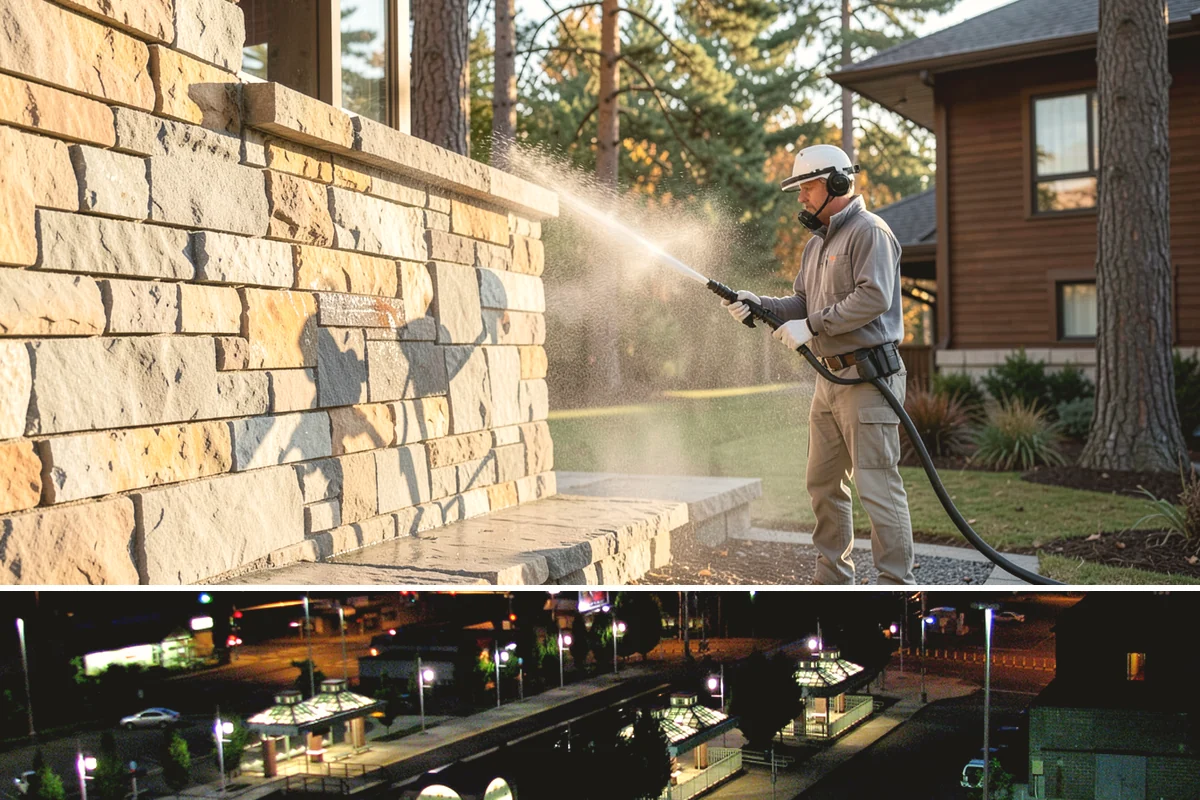 Exterior Gutter Whitening in Auburn, King County, WA - Whitening shows best in spring or summer when brighter light highlights the restored panels.