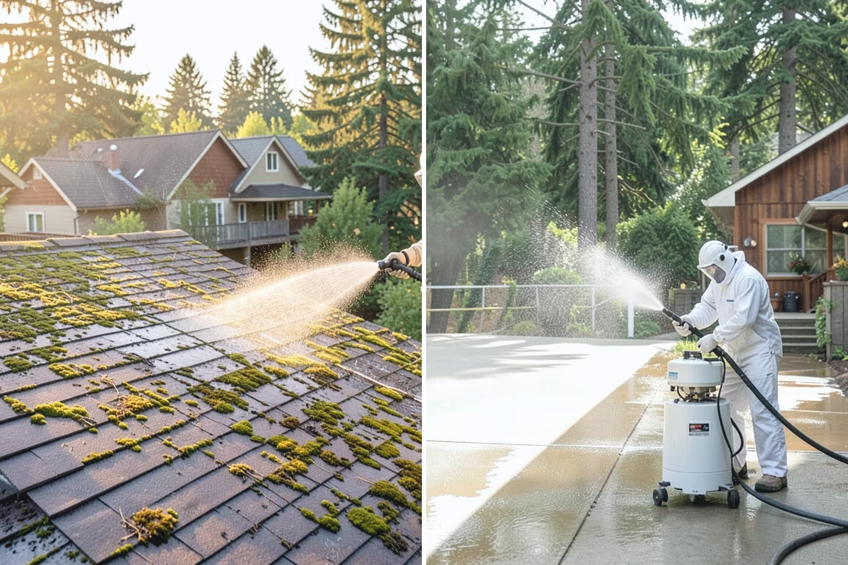 Exterior Gutter Whitening in Beaux Arts Village, King County, WA - Rinse loose grime from the gutter faces