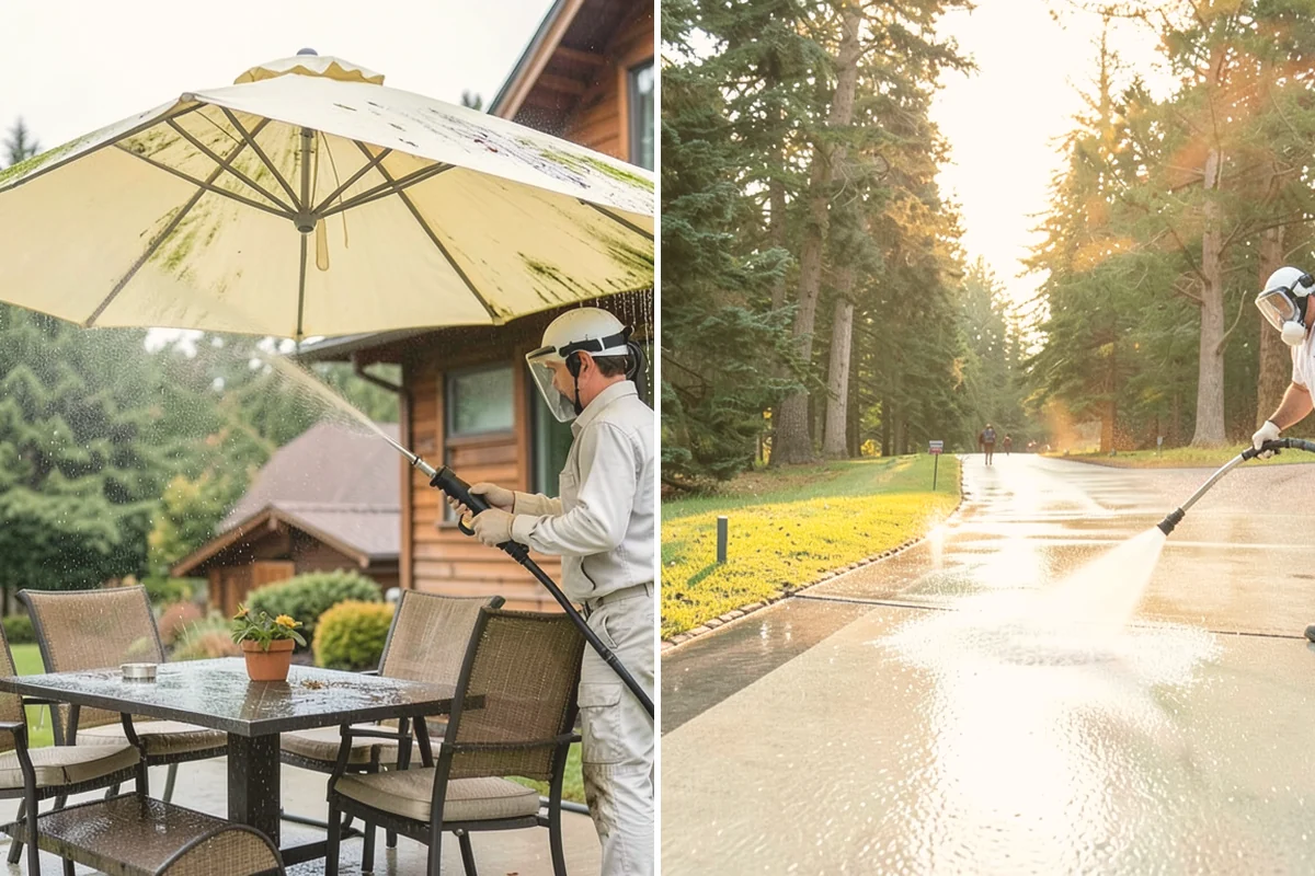 Exterior Gutter Whitening in Bellevue, King County, WA - Rinse loose grime from the gutter faces