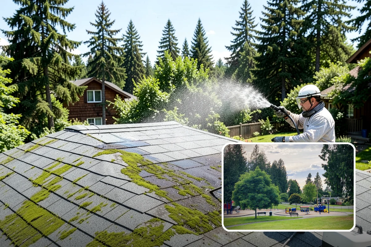 Exterior Gutter Whitening in Bonney Lake, Pierce County, WA - Dissolves the gray oxidation layer on white gutter faces