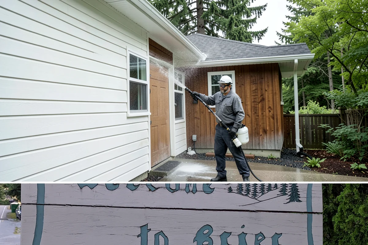 Exterior Gutter Whitening in Brier, Snohomish County, WA - Whitening shows best in spring or summer when brighter light highlights the restored panels.