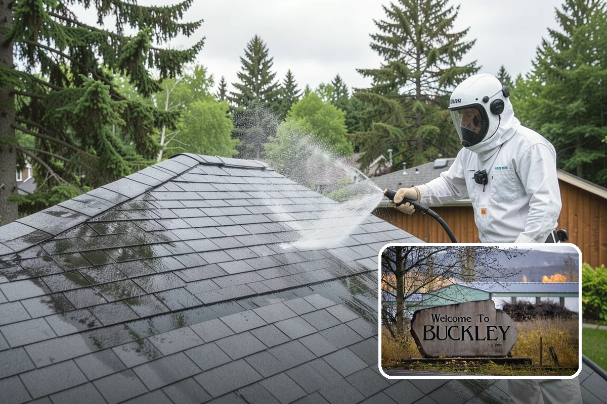 Exterior Gutter Whitening in Buckley, Pierce County, WA - Dissolves the gray oxidation layer on white gutter faces