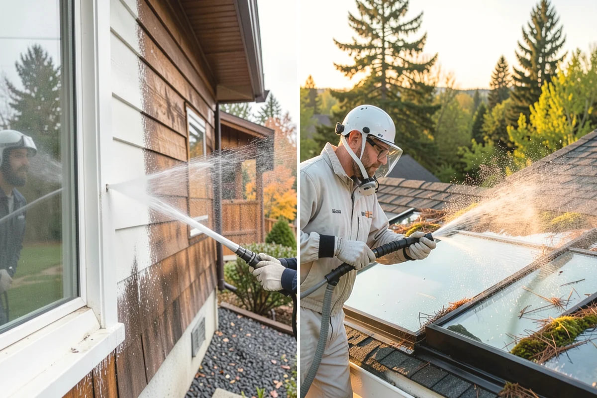 Exterior Gutter Whitening in Burien, King County, WA - Rinse loose grime from the gutter faces