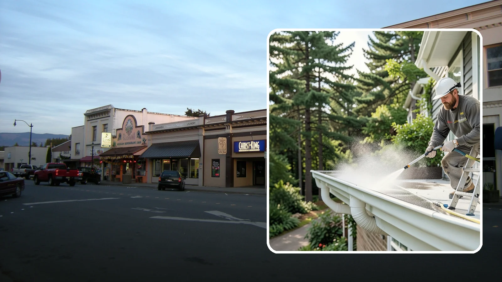 Exterior Gutter Whitening in Burlington, Skagit County, WA - Whitening service that scrubs the gray oxidation and grime off white gutter faces to match their original brightness.