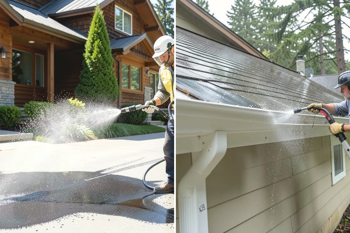 Exterior Gutter Whitening in Burlington, Skagit County, WA - Rinse loose grime from the gutter faces