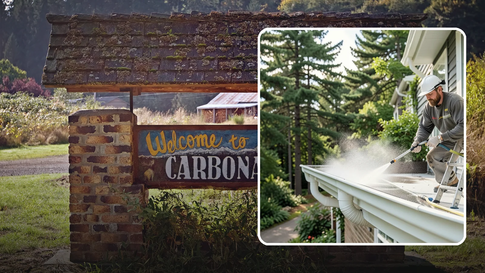 Exterior Gutter Whitening in Carbonado, Pierce County, WA - Whitening service that scrubs the gray oxidation and grime off white gutter faces to match their original brightness.