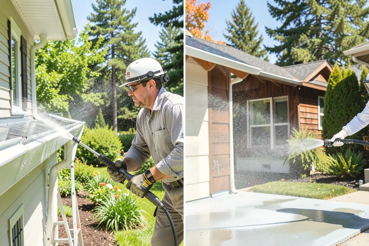 Exterior Gutter Whitening in Carbonado, Pierce County, WA - Rinse loose grime from the gutter faces