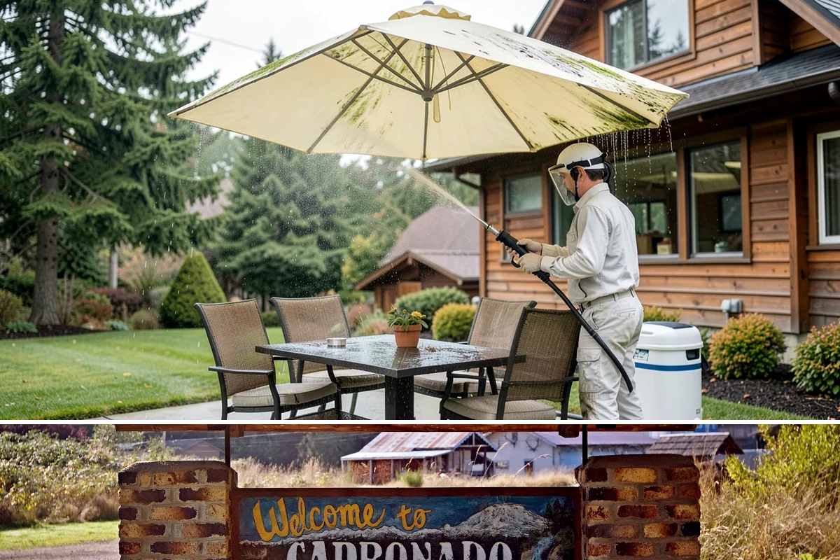 Exterior Gutter Whitening in Carbonado, Pierce County, WA - Whitening shows best in spring or summer when brighter light highlights the restored panels.
