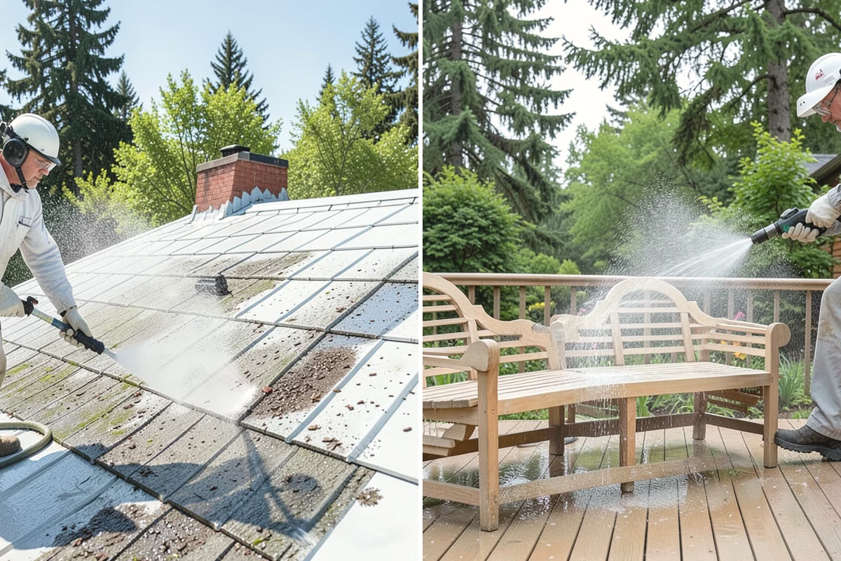 Exterior Gutter Whitening in Carnation, King County, WA - Rinse loose grime from the gutter faces